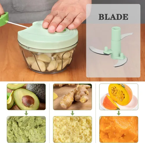 Miniatura 5 de Cambom - Picador manual de alimentos, cortador de verduras, picador con cordón para cebollas, frutas y nueces, material seguro para alimentos sin
