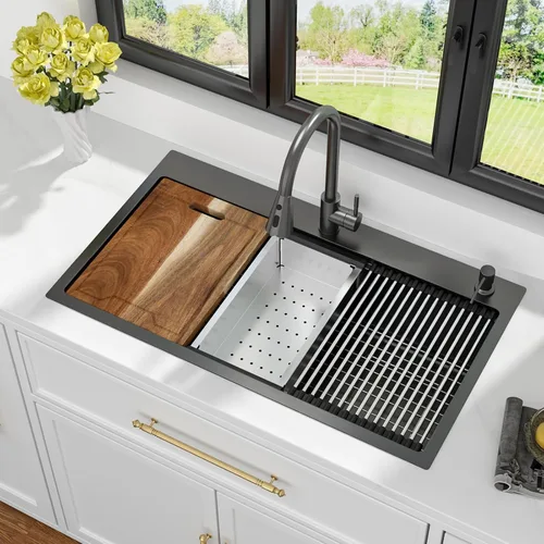 Miniatura 15 de Kichae Fregadero de Cocina de 21x20 Pulgadas, Fregadero de Barra Pequeño, Fregadero de Acero Inoxidable, Montaje Superior, Montaje Inferior