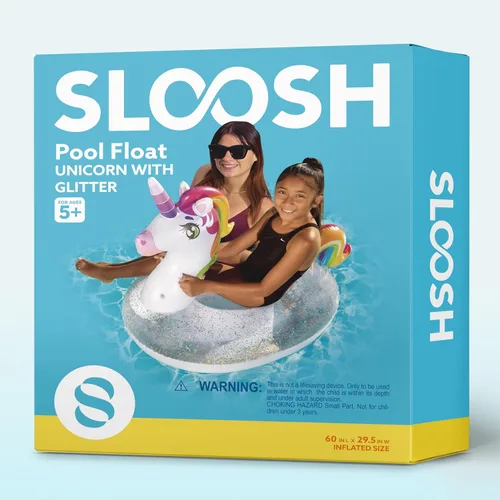 Miniatura 7 de JOYIN Flotador de piscina de unicornio para niños, inflable de unicornio arcoíris con purpurina, flotadores divertidos para montar en la playa