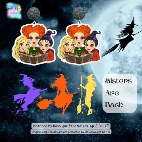 Miniatura 2 de Aretes divertidos de hermanas de bruja de Halloween, aretes de Hocus Pocus, accesorios de disfraz de bruja para mujeres y niñas