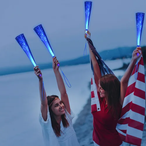 Miniatura 6 de Paquete de 36 varitas de fibra óptica de brillo azul a granel con 3 modos de iluminación para Mardi Gras, 4 de julio, conciertos, clubes, bodas
