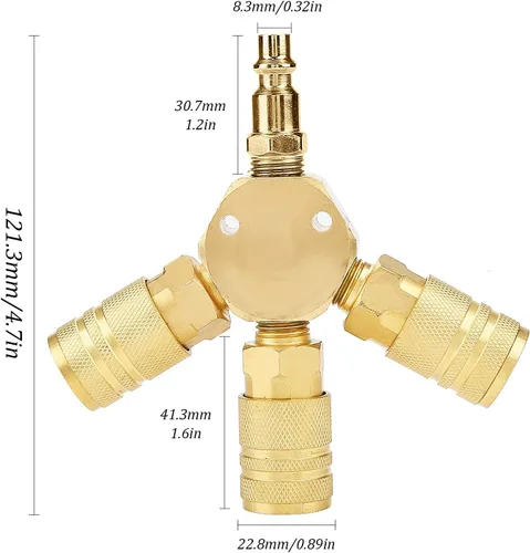 Miniatura 2 de Pacify Colector de aire de 3 vías Acero 1/4 '' Divisor de manguera de aire universal Compresor de aire Accesorios de conexión rápida Divisor