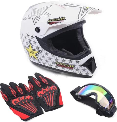 Miniatura 7 de Casco de cara completa para motocicleta, motocross, ATV, UTV, todoterreno, MTB Racing Casco, cascos ligeros DOT con guantes de gafas para adultos