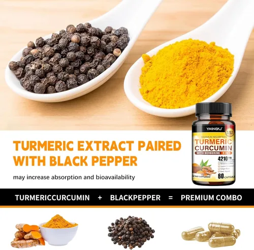 Miniatura 5 de Suplemento de curcumina de cúrcuma con pimienta negra y botánicos bioactivos, cúrcuma, jengibre, berberina, canela de Ceilán, suplemento premium