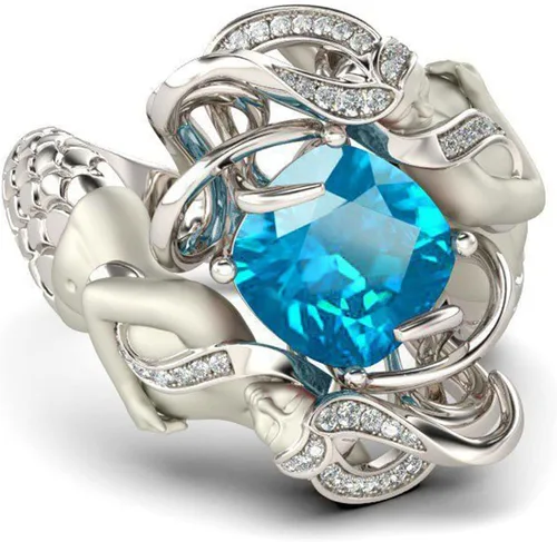 Miniatura 2 de Jeulia Anillo de sirena de plata de ley con diamantes de imitación de corte redondo y diseño de cuento de hadas, elegante anillo de compromiso