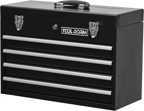Miniatura 9 de Caja de herramientas de metal de 20.3 pulgadas con cajón, caja de herramientas de acero portátil con forro protector y cierre de pestillo y Rojo