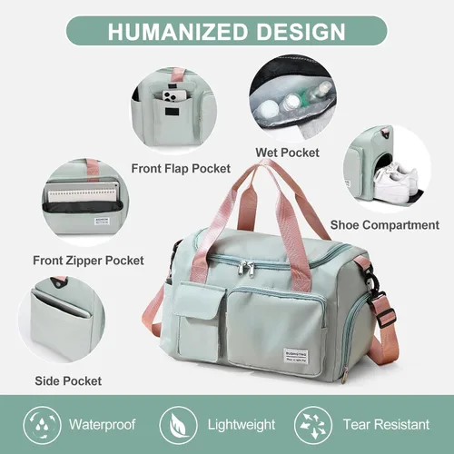 Miniatura 5 de Bolsa de Gimnasio Pequeña para Mujer, Bolsa de Lona de Viaje, Bolsa de Fin de Semana con Compartimento para Zapatos