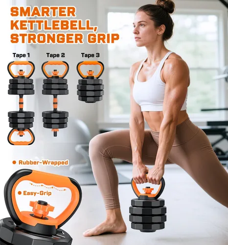 Miniatura 6 de 5-in-1 Adjustable Dumbbell Set, 33/44/66/88lbs Free Weights Set with Connector, Used as Kettlebells, Barbell, Push up Stand, Standard 1" Plates
