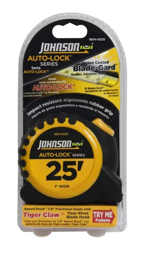 Miniatura 2 de Johnson Level & Tool 1804-0025 Cinta de alimentación con bloqueo automático, 25 pies, negro/amarillo, 1 cinta