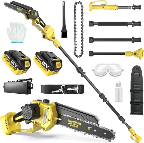 Sierras de poste eléctricas 2 en 1 para recortar árboles, mini motosierra inalámbrica de 8 pulgadas con poste de extensión, motor sin escobillas,