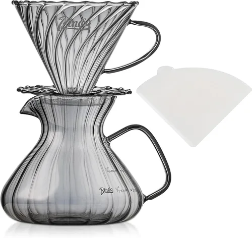 Miniatura 8 de Bincoo Juego de cafetera para verter con gotero tamaño 0.1 fl oz, juego de servidor de café de vidrio cónico de 60 ángulos con soporte y papel
