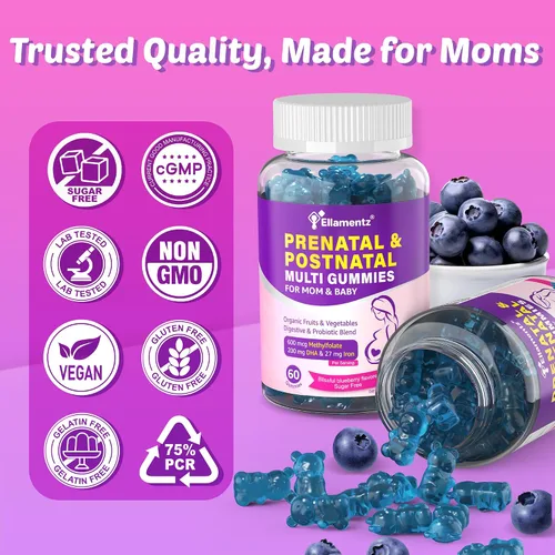 Miniatura 8 de Vitaminas prenatales para mujeres con metilfolato, omega-3 DHA vegano, mezcla de alimentos orgánicos, probióticos, hierro, vitamina D3 B6 B12