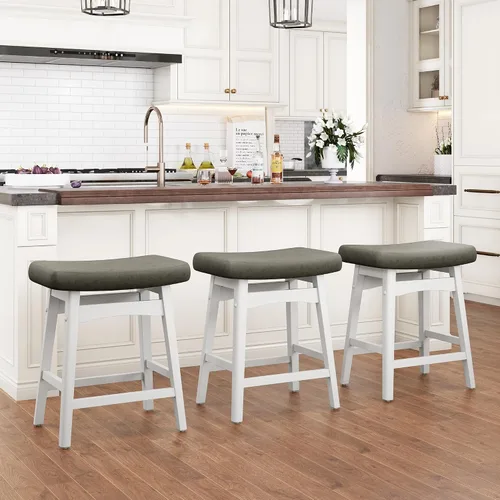 Miniatura 16 de Taburetes de bar PHI VILLA - Taburetes de bar con patas de madera maciza a la altura del mostrador con asiento de sillín tapizado, taburetes