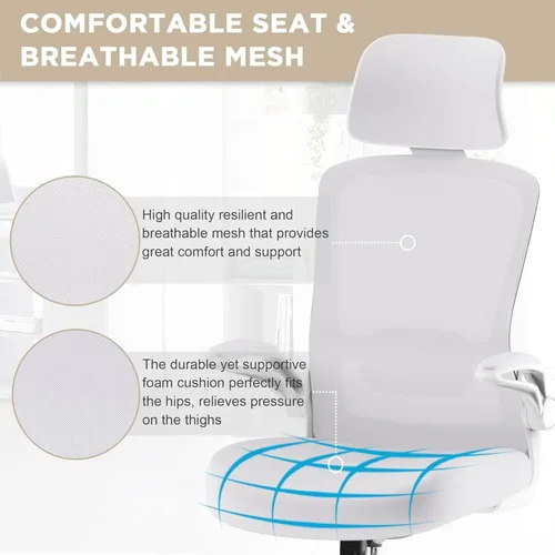 Miniatura 5 de Mimoglad Silla de oficina, silla de escritorio ergonómica de respaldo alto con soporte lumbar ajustable y reposacabezas, silla giratoria con Gris
