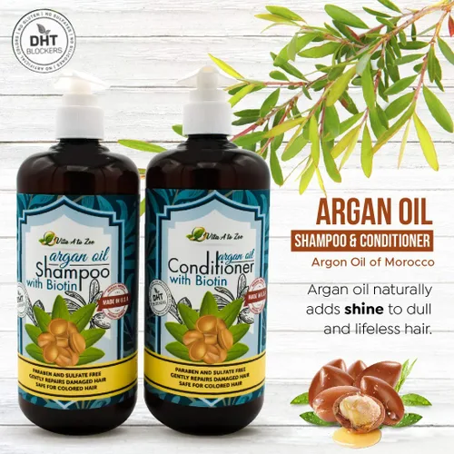 Miniatura 4 de Juego de champú y acondicionador de biotina de aceite de argán marroquí (2 x 16.9 onzas líquidas) Tratamiento natural de reparación, hidratación