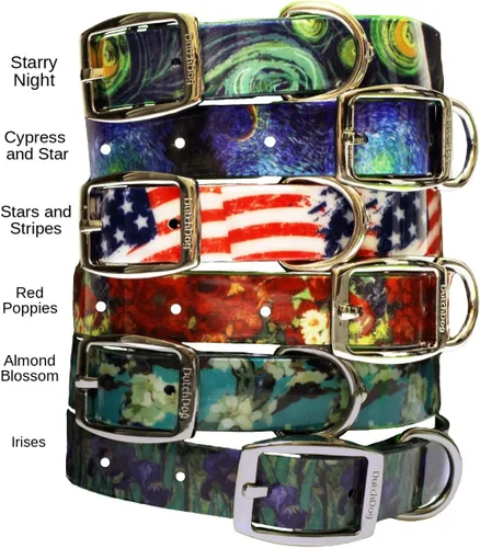 Miniatura 2 de DutchDog Amsterdam - Collar impermeable para perro, estrellas y rayas, 13-19 pulgadas, rojo/azul/blanco (DDCLSS19)