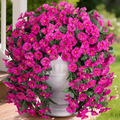 Miniatura 9 de Flores Artificiales Falsas Colgantes Plantas para Decoración de Exterior Invierno Verano, 2PCS Flores de Margarita de Seda Sintética de Aspecto Real
