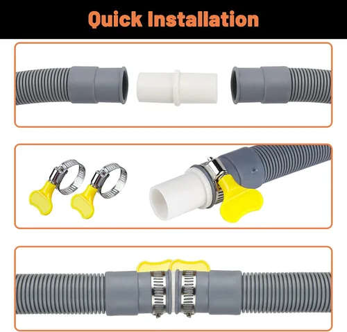 Miniatura 6 de GCGOODS Kit de manguera de drenaje de diseño de varios diámetros, extensión de manguera de drenaje flexible de 8 pies con 1 adaptador, 1 soporte