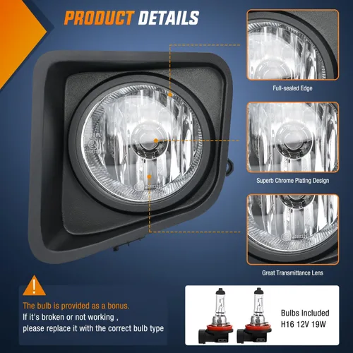 Miniatura 2 de Nilight Conjunto de luces antiniebla compatible con Toyota Tundra 2014, 2015, 2016, 2017, 2018, 2019, 2020 y 2021, lente transparente de repuesto