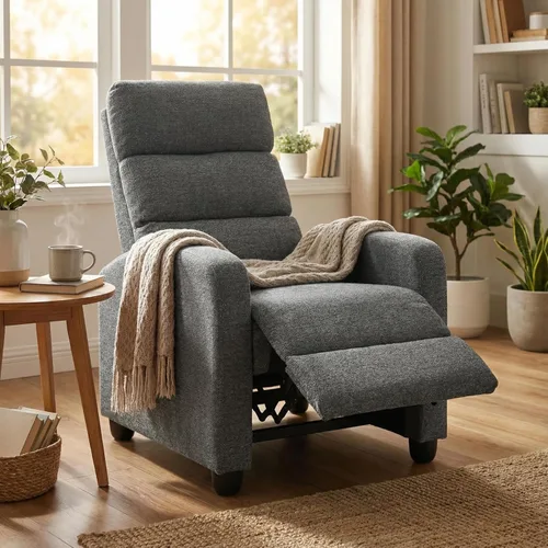 Furnimart Small Manual Recliner Chair for Compact Spaces, Overstuffed Chenille, Chunky Cushion, Comfortable Single Sofa Recliner for Adults, Ideal