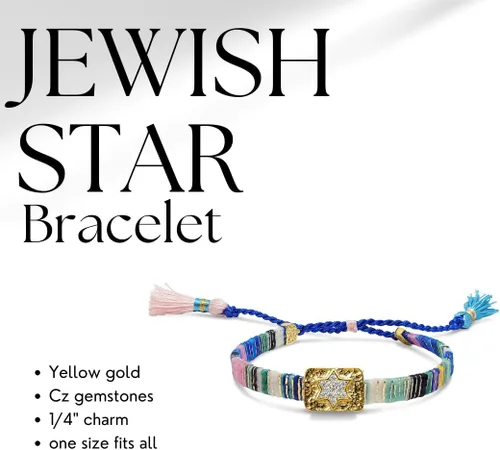 Miniatura 3 de Alef Bet by Paula Macrame Friendship Bracelet in Shades of Blue with Gold-plated Jewish Star of David Charm