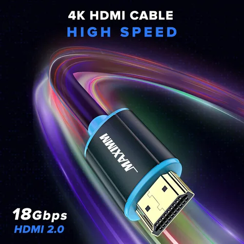 Miniatura 3 de Maximm - Cable HDMI 2.0 4K de alta velocidad (incluye clips de cable, empates y adaptador de ángulo recto) en múltiples tamaños y paquetes Azul - 1