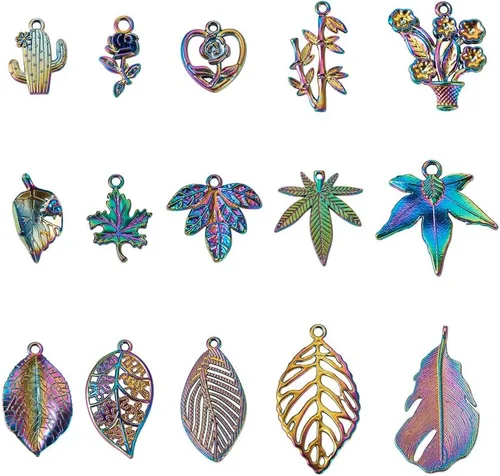Miniatura 23 de FASHEWELRY Encantos de arco iris de acero inoxidable Adornos de metal grabado multicolor, Acero inoxidable, No es una piedra preciosa
