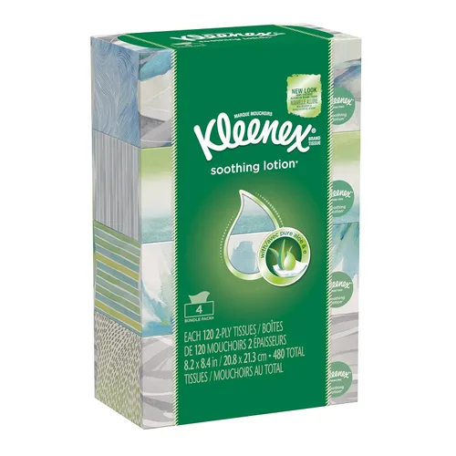 Kleenex Pañuelos faciales con loción, 120 unidades, paquete de 4 Empuñadura de mano 923