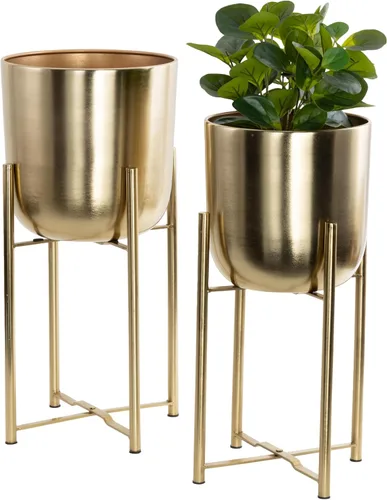 CosmoLiving by Cosmopolitan - Maceta de metal para interiores y exteriores, maceta grande con soporte extraíble, juego de 2 macetas de 19 pulgadas,