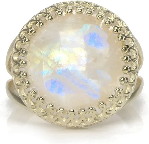 Miniatura 4 de Anillo de piedra lunar fina – Piedra lunar arcoíris en plata de ley 925 – Encantadora joyería de piedra lunar hecha a mano – Anillo grande de piedra