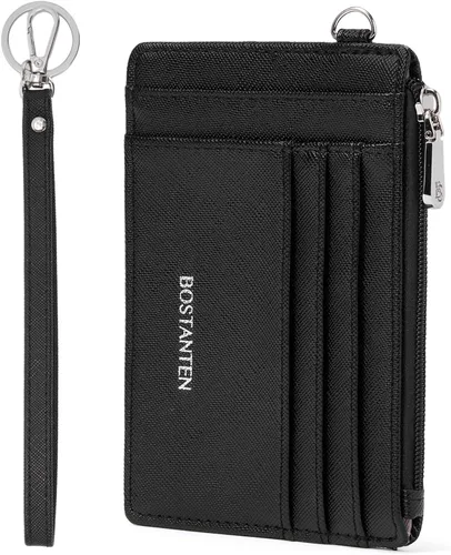 Miniatura 12 de BOSTANTEN Tarjetero para tarjetas de crédito para mujer, billetera de piel RFID, pequeña cartera delgada con llavero con ventana de identificación