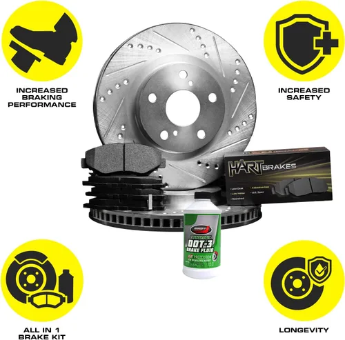 Miniatura 4 de Hart Brakes Kit Frenos y Rotores Delanteros Pastillas de Freno Delantero Rotores y Pastillas de Freno Pastillas y Rotores de Freno Semimetálicos