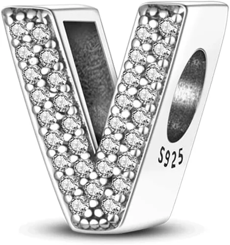 Dijes con iniciales del alfabeto, letras de la A a la Z, plata de ley 925, circonitas cúbicas, colgantes para Pandora, pulseras europeas, collar,