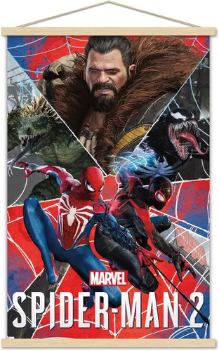 Trends International Marvel's Spider-Man 2 - Póster de pared de grupo, 22.37 x 34.00 pulgadas, paquete de impresión premium y colgador de madera de