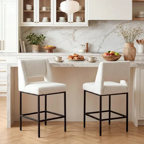 Miniatura 15 de Zesthouse Juego de 2 taburetes tapizados de altura de mostrador, taburetes de bar de tela de lino con respaldo, sillas modernas de altura de Sábanas