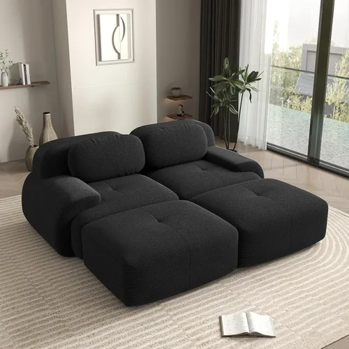 Miniatura 37 de Sofá biplaza moderno de 80 pulgadas para sala de estar, sofá de pana en forma de nube con asiento profundo, sofá modular negro, sofás de dos plazas