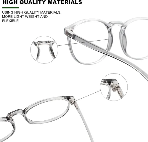 Miniatura 4 de Przene Gafas redondas con bloqueo de luz azul para mujeres y hombres, negro/cristal/gris Lightweight TR Frame,Retro Round,Computer Mobile Phone