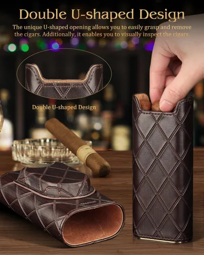 Miniatura 4 de Caja de cigarros, caja de humidor de viaje con cortador de puros, caja de almacenamiento portátil de cigarros forrada de madera de cedro, guillotina