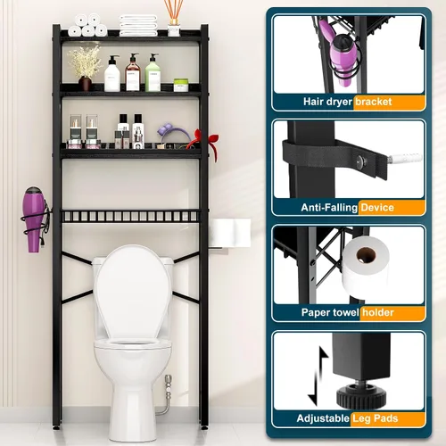 Miniatura 6 de Gabinete de almacenamiento sobre el inodoro, organizador de baño de 4 niveles y almacenamiento con estante ajustable, almohadilla impermeable