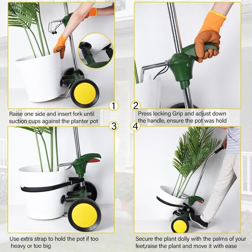 Miniatura 2 de Carrito para Plantas Rodante con Ruedas Resistente, Brazo de Agarre Ajustable Rodillos para Plantas de Exterior, Se Adapta a Macetas de 8" a 30