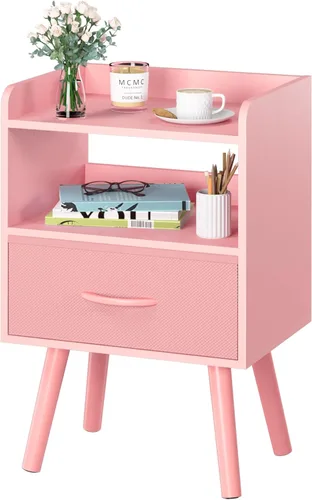Miniatura 12 de Yoobure - Mesita de noche moderna con cajón, mesas de cabecera, mesitas de noche de mediados de siglo con estante de almacenamiento abierto, mesa