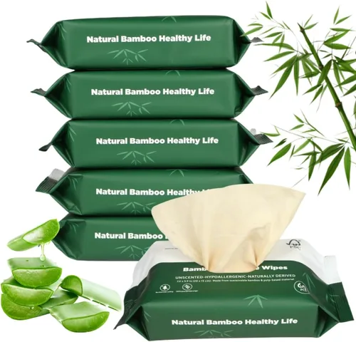 Miniatura 8 de Toallitas desechables de bambú, seguras para sépticas, suaves y relajantes, botánicos y aloe, sin perfume, ecológicas, toallitas desechables a base