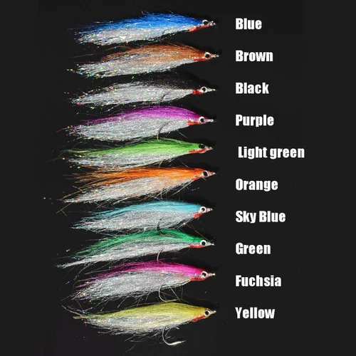 Miniatura 4 de Tigofly 10 piezas 10 colores 1/0 1.6 in gancho de alto carbono Holo plata salmón trucha lubina Steelhead Minnow pesca moscas señuelo conjunto