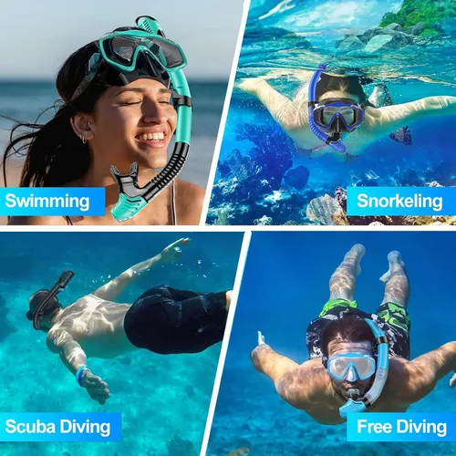 Miniatura 6 de Máscara de snorkel para adultos, juego de esnórquel seco, equipo de esnórquel para adultos, máscara panorámica de natación de vista amplia