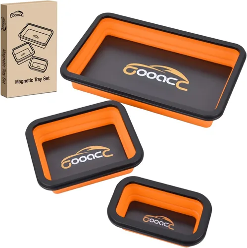 Miniatura 12 de GOOACC Juego de bandejas magnéticas plegables de 3 tamaños, bandejas de herramientas plegables de silicona negra, organizador para tornillos