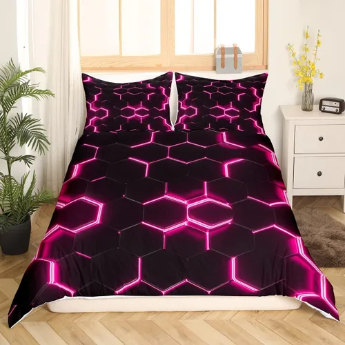 Miniatura 18 de Funda de edredón de panal para niños, hombres y niñas, juego de ropa de cama moderno con temática geométrica hexagonal, diseño de cuadrícula