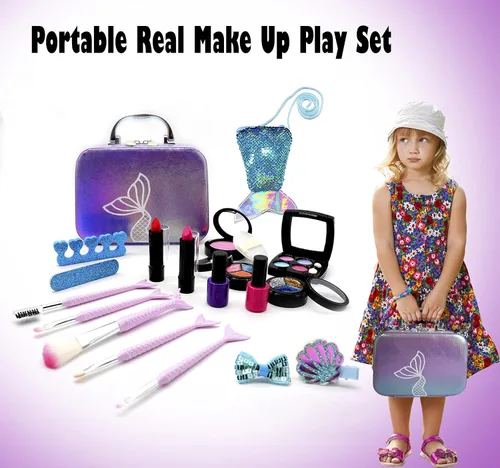 Miniatura 10 de Juego de maquillaje para niñas – Kit de maquillaje de sirena lavable no tóxico, juguetes de sirenita para niñas de 5-7, 8-12, juego de tocador