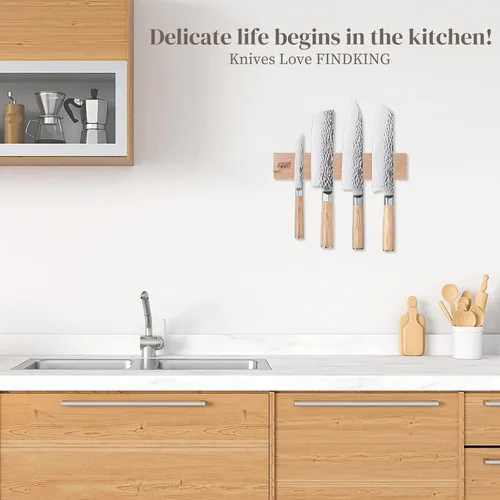 Miniatura 5 de FINDKING Tira magnética de madera para cuchillos, soporte magnético para utensilios de pared, refrigerador, estante de madera para cuchillos de Beige