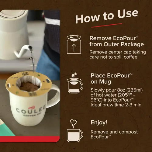 Miniatura 3 de Coulée EcoPour Coffee - Paquete variado de café para verter una sola porción, uso para acampar o viajar, compostable prellenado, todos los filtros