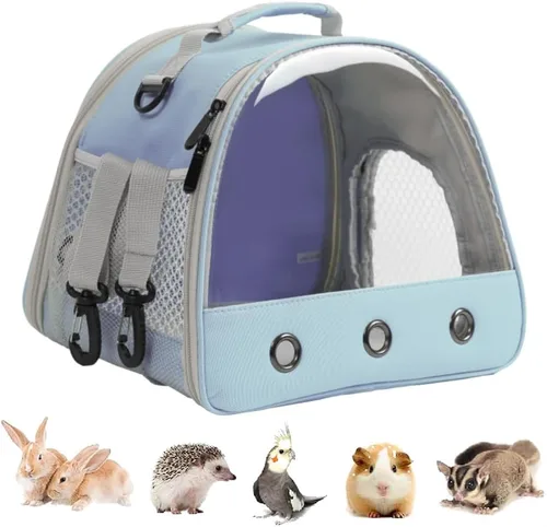 Mochila Portadora de Conejo de Indias, Mochila Transparente con Ventana de Burbujas para Conejo de Indias, Conejito, Rata, Pájaro (Azul, Portadora)